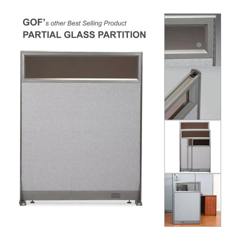 GOF 60"W x 48”/60”/72”H, Straight Line Freestanding Partial Glass Partition Package