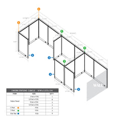 GOF 3 Person Separate Workstation Cubicle (5.5'D x 18'W x 5'H -W)