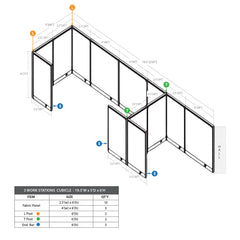 GOF 3 Person Workstation Cubicle (5.5'D  x 19.5'W x 6'H)