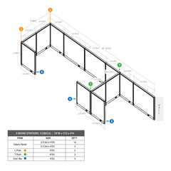 GOF 3 Person Workstation Cubicle (5'D x18'W x 4'H)