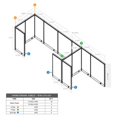 GOF 3 Person Workstation Cubicle (5'D x18'W x 6'H)
