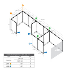 GOF 3 Person Separate Workstation Cubicle (5'D x 18'W x 6'H -W)