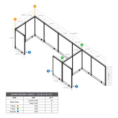 GOF 3 Person Workstation Cubicle (5'D  x 19.5'W x 5'H)