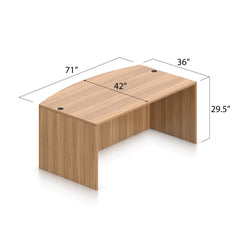 71"x42" Bow Front Desk H/B/F & Credenza Shell with B/B/F & F/F Pedestals, Hutch Added