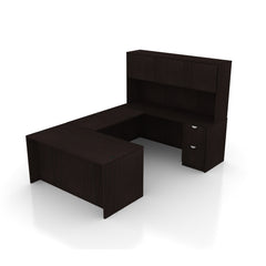 U66B - 5.5' x 8.5' U-Shape Workstation (Rectangular Desk with B/B/F and F/F Pedestal) Hutch Added
