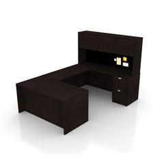 U66B - 5.5' x 8.5' U-Shape Workstation (Rectangular Desk with B/B/F and F/F Pedestal) Hutch Added