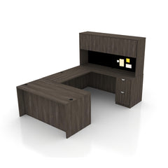 U66B - 5.5' x 8.5' U-Shape Workstation (Rectangular Desk with B/B/F and F/F Pedestal) Hutch Added