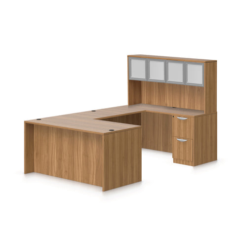 U71B - 6' x 8.5' U-Shape Workstation(Rectangular Desk with B/B/F and F/F Pedestal) Hutch Added