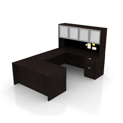 U66A - 5.5' x 8' U-Shape Workstation (Rectangular Desk with B/B/F and F/F Pedestal) Hutch Added