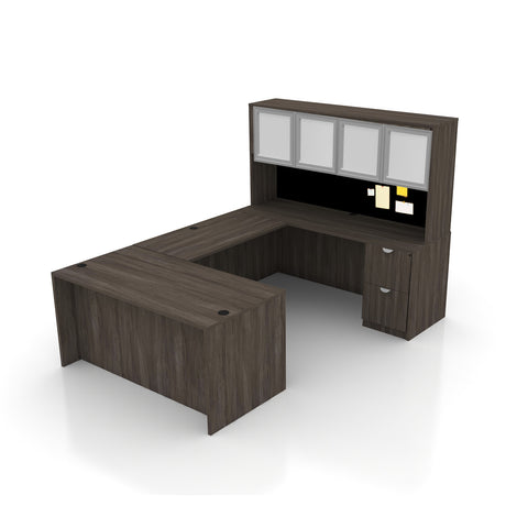 U66B - 5.5' x 8.5' U-Shape Workstation (Rectangular Desk with B/B/F and F/F Pedestal) Hutch Added