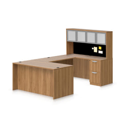 U71B - 6' x 8.5' U-Shape Workstation(Rectangular Desk with B/B/F and F/F Pedestal) Hutch Added
