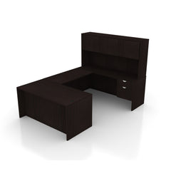 U66B - 5.5' x 8.5' U-Shape Workstation (Rectangular Desk with Two Hanging B/F Pedestals) Hutch Added