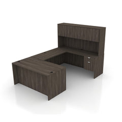 U66A - 5.5' x 8' U-Shape Workstation (Rectangular Desk with Hanging B/F Pedestal) Hutch Added