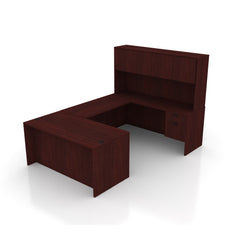U66B - 5.5' x 8.5' U-Shape Workstation (Rectangular Desk with Two Hanging B/F Pedestals) Hutch Added
