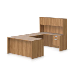 U66A - 5.5' x 8' U-Shape Workstation (Rectangular Desk with Hanging B/F Pedestal) Hutch Added