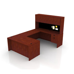 U66A - 5.5' x 8' U-Shape Workstation (Rectangular Desk with Hanging B/F Pedestal) Hutch Added