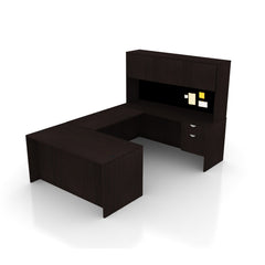 U66A - 5.5' x 8' U-Shape Workstation (Rectangular Desk with Hanging B/F Pedestal) Hutch Added