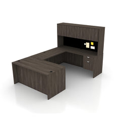 U66A - 5.5' x 8' U-Shape Workstation (Rectangular Desk with Hanging B/F Pedestal) Hutch Added