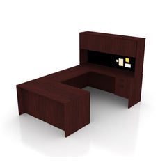 U66B - 5.5' x 8.5' U-Shape Workstation (Rectangular Desk with Two Hanging B/F Pedestals) Hutch Added