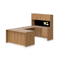 U66B - 5.5' x 8.5' U-Shape Workstation (Rectangular Desk with Two Hanging B/F Pedestals) Hutch Added