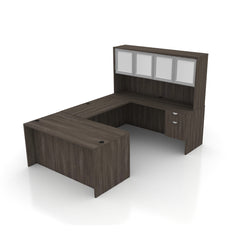 U66A - 5.5' x 8' U-Shape Workstation (Rectangular Desk with Hanging B/F Pedestal) Hutch Added