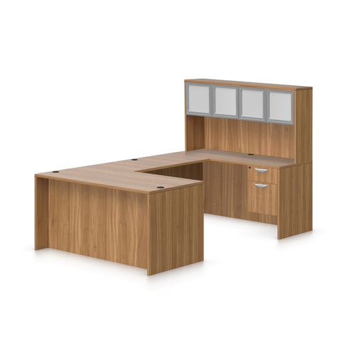U66A - 5.5' x 8' U-Shape Workstation (Rectangular Desk with Hanging B/F Pedestal) Hutch Added