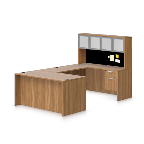 U71C - 6' x 9' U-Shape Workstation (Rectangular Desk with Hanging B/F Pedestal) Hutch Added
