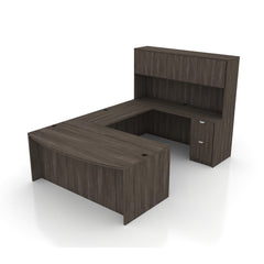 U71D - 6' x 9.5' U-Shape Workstation (Bow Front Desk with B/B/F and F/F Pedestal) Hutch Added
