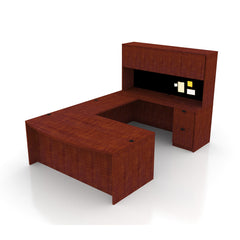 U71D - 6' x 9.5' U-Shape Workstation (Bow Front Desk with B/B/F and F/F Pedestal) Hutch Added
