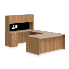 U71D - 6' x 9.5' U-Shape Workstation (Bow Front Desk with B/B/F and F/F Pedestal) Hutch Added