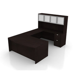 U71D - 6' x 9.5' U-Shape Workstation (Bow Front Desk with B/B/F and F/F Pedestal) Hutch Added