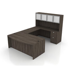 U71D - 6' x 9.5' U-Shape Workstation (Bow Front Desk with B/B/F and F/F Pedestal) Hutch Added