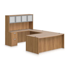 U71D - 6' x 9.5' U-Shape Workstation (Bow Front Desk with B/B/F and F/F Pedestal) Hutch Added