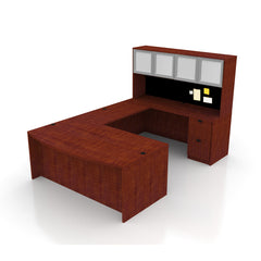 U71D - 6' x 9.5' U-Shape Workstation (Bow Front Desk with B/B/F and F/F Pedestal) Hutch Added