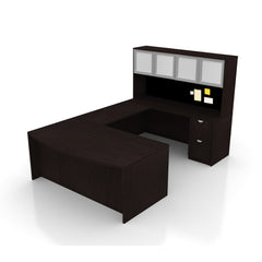 U71D - 6' x 9.5' U-Shape Workstation (Bow Front Desk with B/B/F and F/F Pedestal) Hutch Added