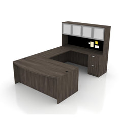 U71D - 6' x 9.5' U-Shape Workstation (Bow Front Desk with B/B/F and F/F Pedestal) Hutch Added