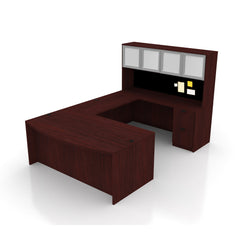 U71D - 6' x 9.5' U-Shape Workstation (Bow Front Desk with B/B/F and F/F Pedestal) Hutch Added