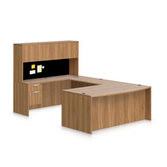 U71C - 6' x 9' U-Shape Workstation (Bow Front Desk with Hanging B/F Pedestal) Hutch Added