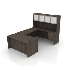 U71C - 6' x 9' U-Shape Workstation (Rectangular Desk with Hanging B/F Pedestal) Hutch Added