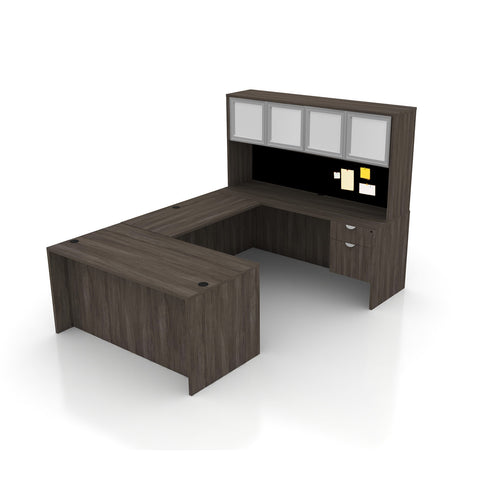 U71C - 6' x 9' U-Shape Workstation (Rectangular Desk with Hanging B/F Pedestal) Hutch Added
