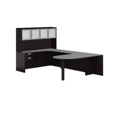 U71E - 6' x 10' U-Shape Workstation (Island D with Hanging B/F Pedestal) Hutch Added