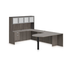 U71E - 6' x 10' U-Shape Workstation (Island D with Hanging B/F Pedestal) Hutch Added