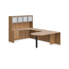 U71E - 6' x 10' U-Shape Workstation (Island D with Hanging B/F Pedestal) Hutch Added