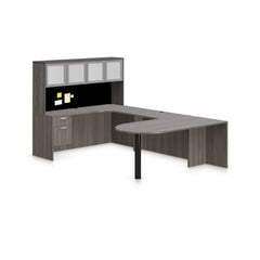 U71D - 6' x 9.5' U-Shape Workstation (Island D with Hanging B/F Pedestal) Hutch Added