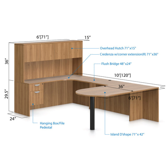 U71E - 6' x 10' U-Shape Workstation(Island D with Hanging B/F Pedestal) Hutch Added - Kainosbuy.com