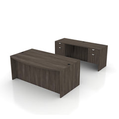 71"x42" Bow Front Desk w/B/B/F Pedestal, Credenza w/Two Hanging B/F Pedestals