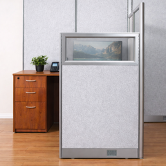 Office Partition Panel 30"W x 48"H – Fabric & Partial Glass – Grey – CLEARANCE