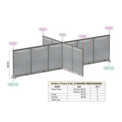 GOF 120"D x 204"W x 48”/60”/72”H, X-Shaped Freestanding Fabric Partition Package