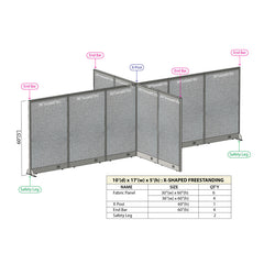 GOF 120"D x 204"W x 48”/60”/72”H, X-Shaped Freestanding Fabric Partition Package