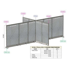 GOF 120"D x 228"W x 48”/60”/72”H, X-Shaped Freestanding Fabric Partition Package